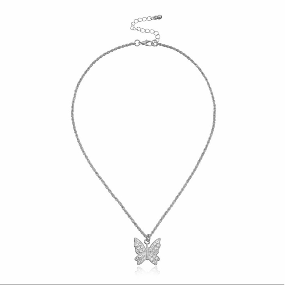 Cute Crystal Butterfly Silver Pendant Necklace